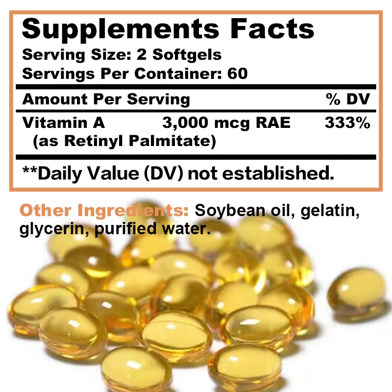Vitamin A Capsules 3000mcg - Supports Healthy Vision & Immune System - Non GMO - Image 2