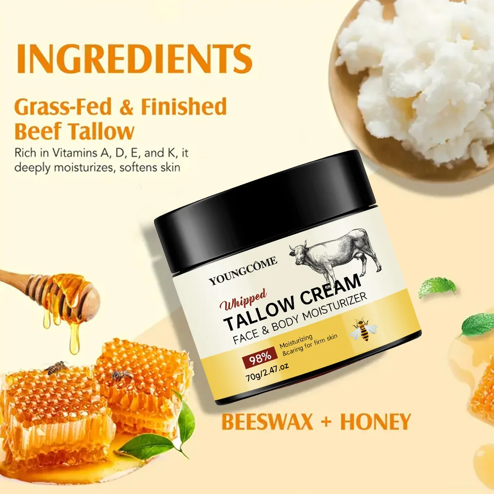 Beef Tallow Paste Deeply Moisturizer Honey Balm Brightening Wrinkle Remover Grass Fed Tallow Wild Honey Face Body Cream Skin - Image 4