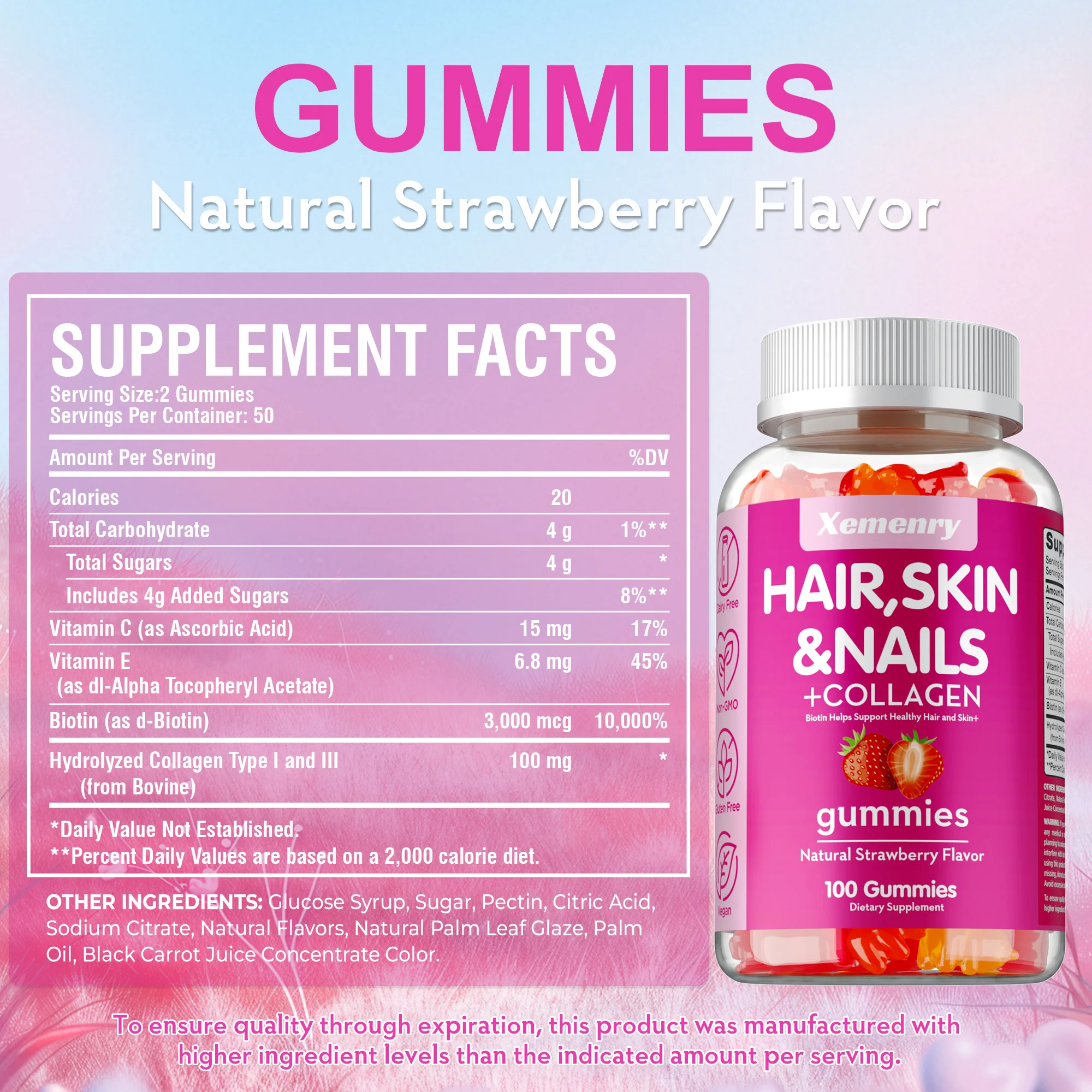 High Potency Biotin Gummies - for Healthy Hair, Skin & Nails, Hair Vitamins for Men & Women | Gluten Free - Image 2